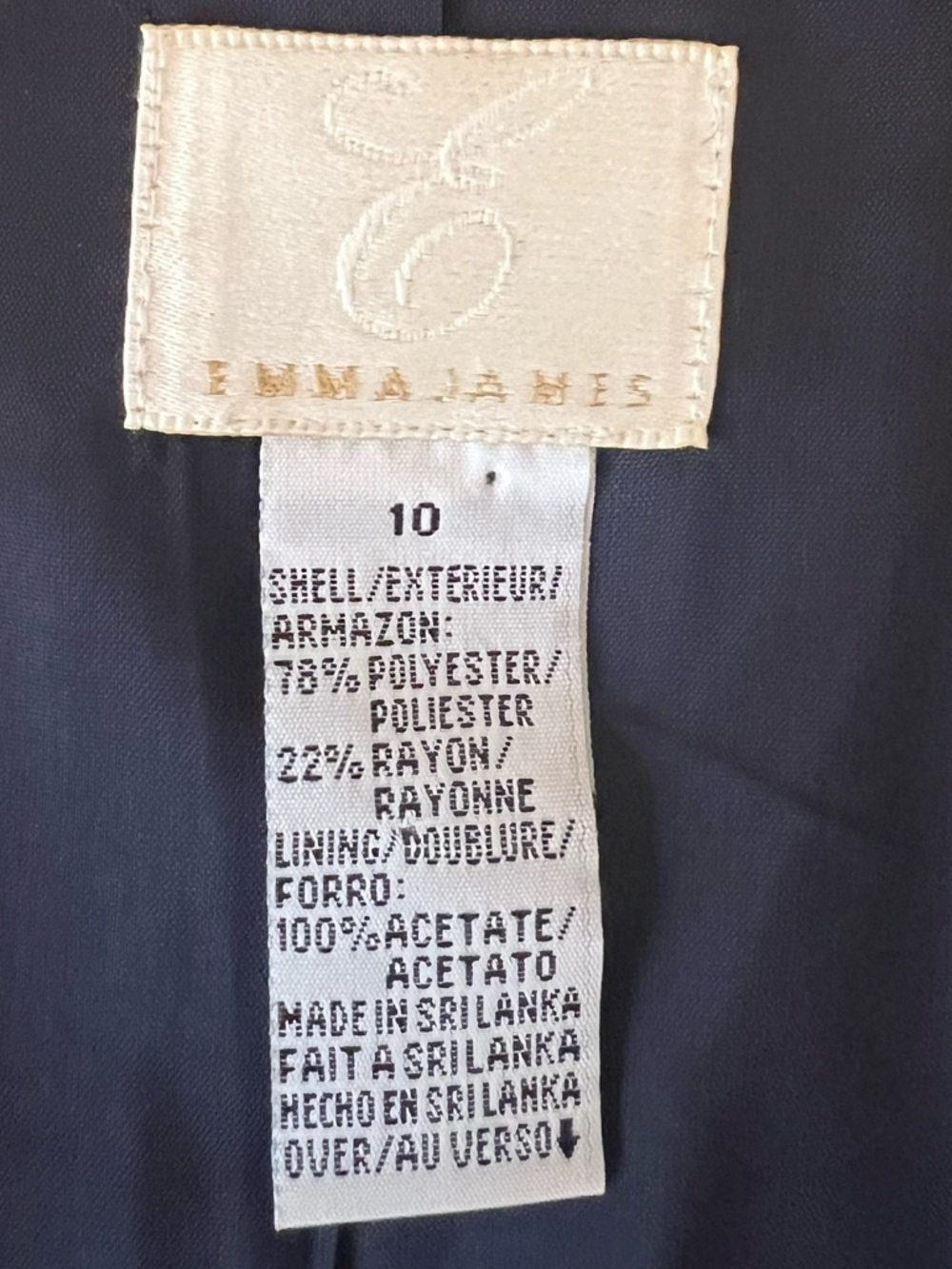 Emma James Navy Full Zip Blazer Sz 10 - Picture 6 of 6